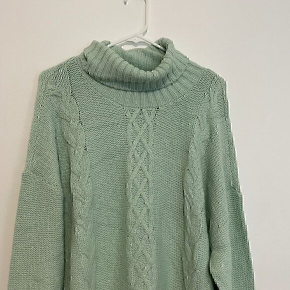 BP NORDSTROM Cozy Cable Knit Turtleneck Sweater Mint Green Chunky Knit Winter L - Picture 5 of 13